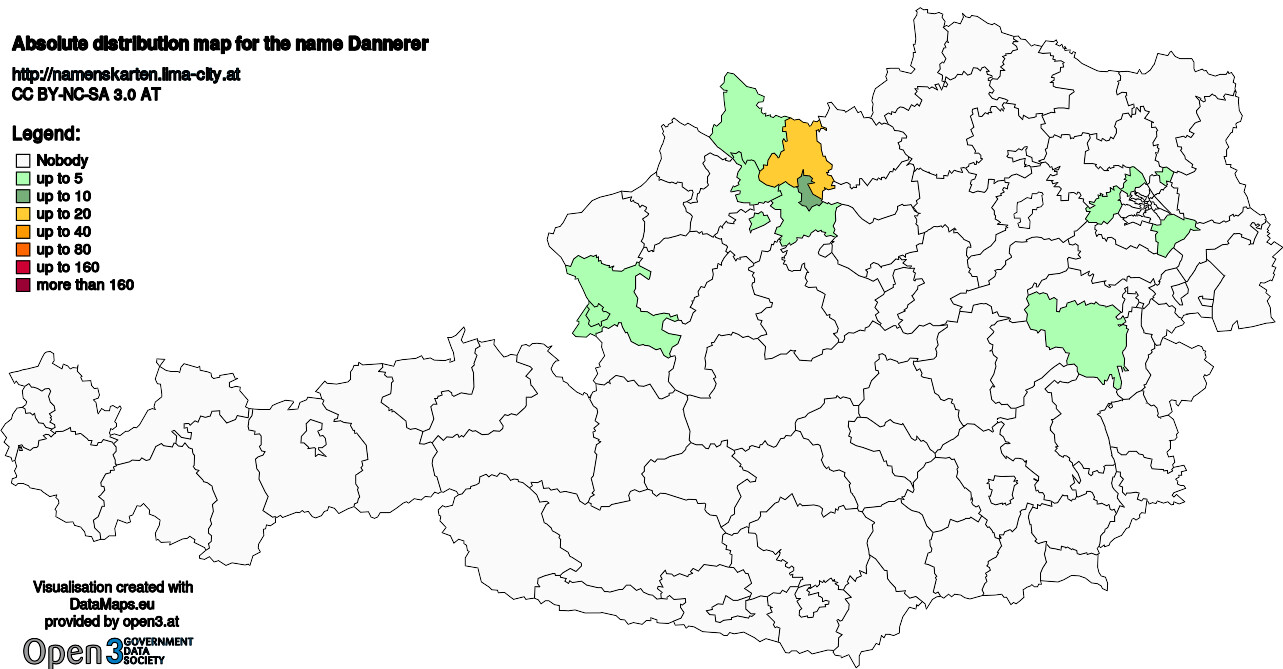 Absolute Distribution maps for surname Dannerer