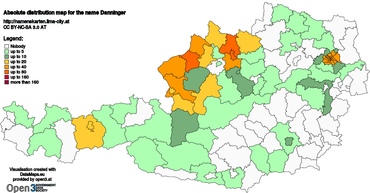 Absolute Distribution maps for surname Danninger