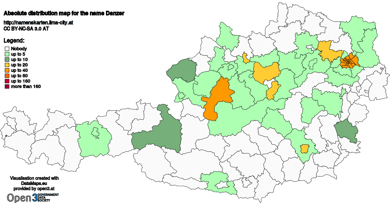 Absolute Distribution maps for surname Danzer