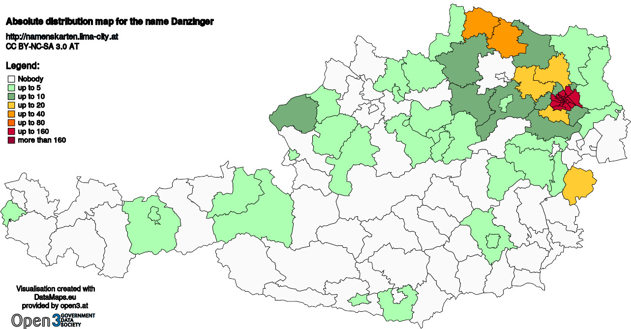 Absolute Distribution maps for surname Danzinger