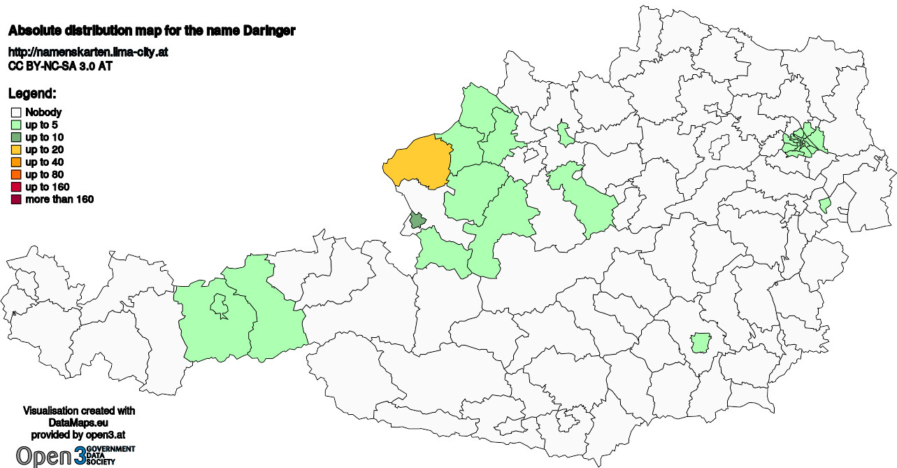 Absolute Distribution maps for surname Daringer