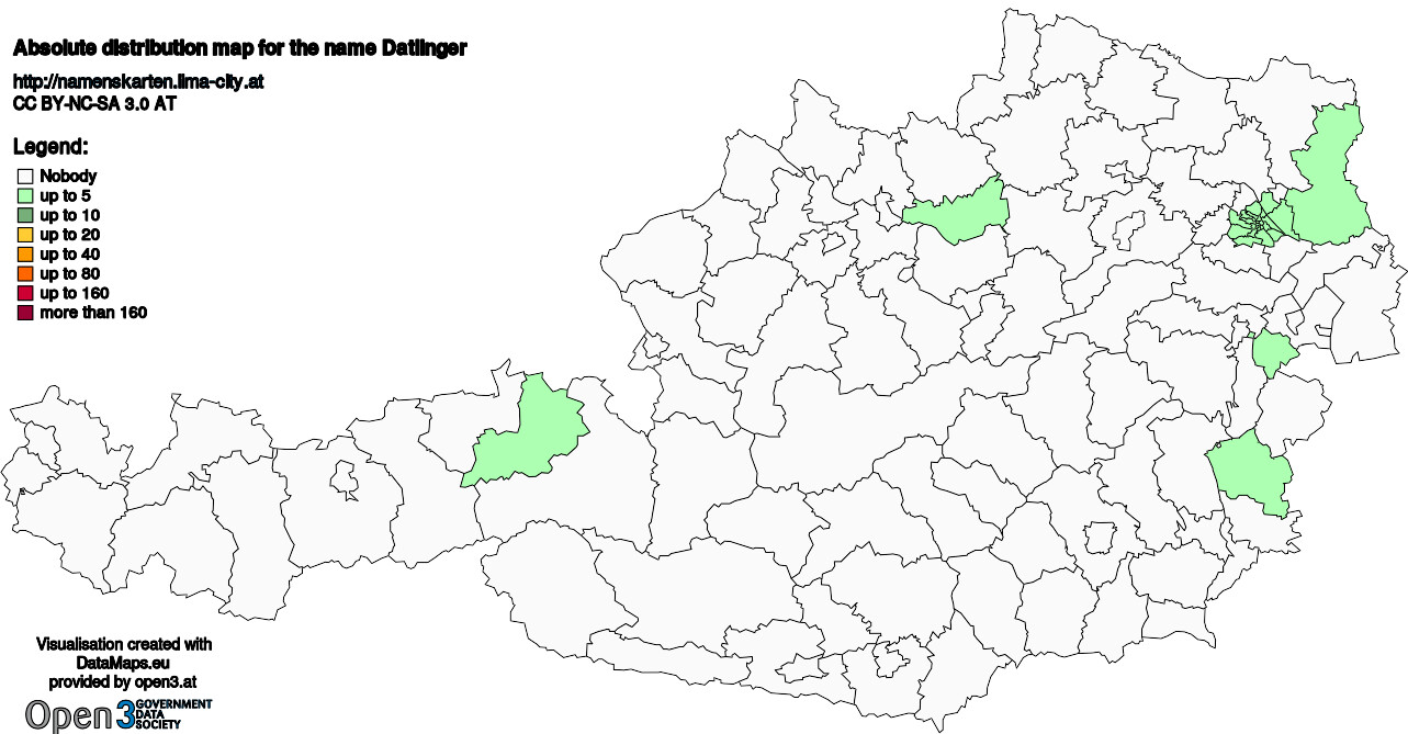Absolute Distribution maps for surname Datlinger