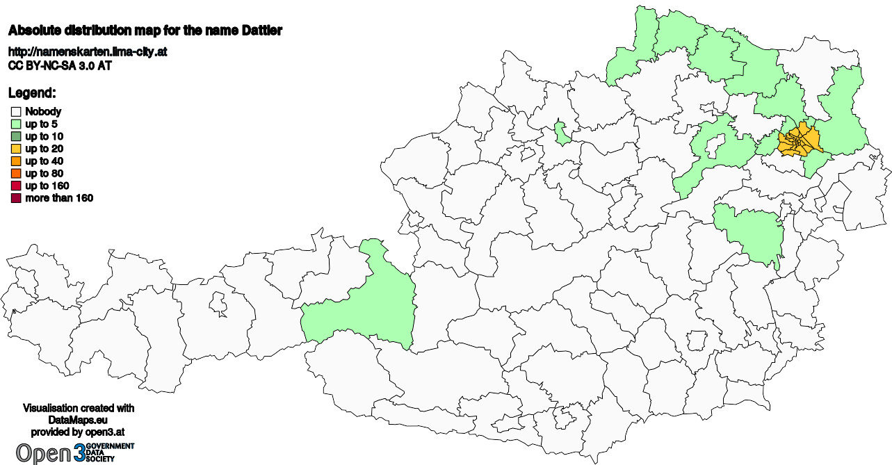 Absolute Distribution maps for surname Dattler