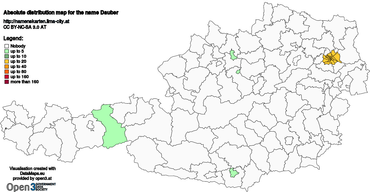 Absolute Distribution maps for surname Dauber