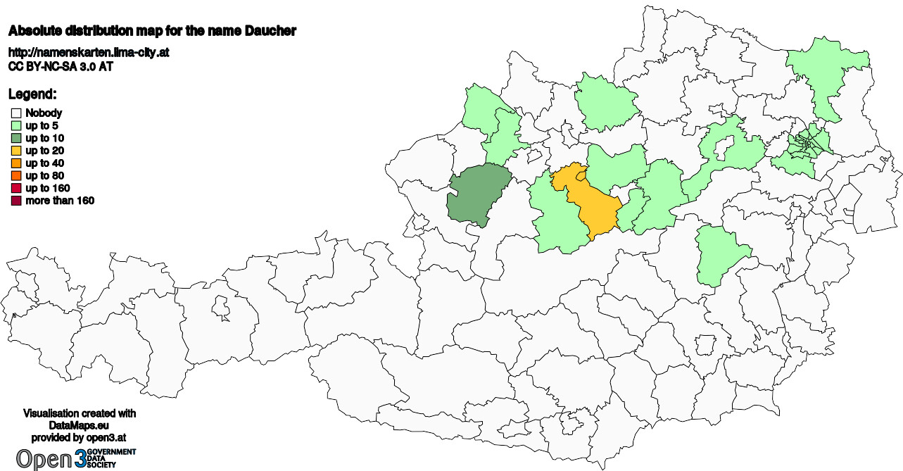 Absolute Distribution maps for surname Daucher