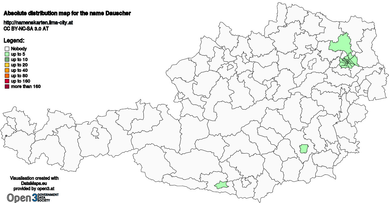 Absolute Distribution maps for surname Dauscher