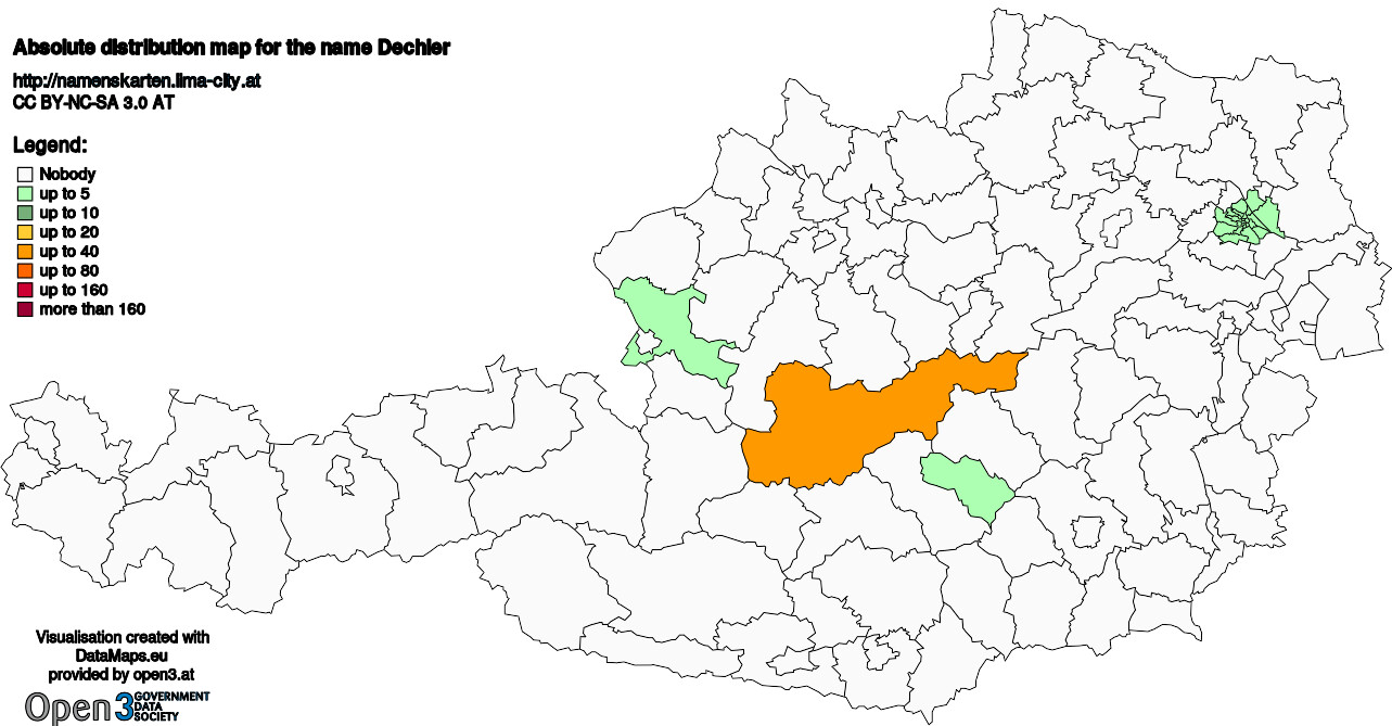 Absolute Distribution maps for surname Dechler