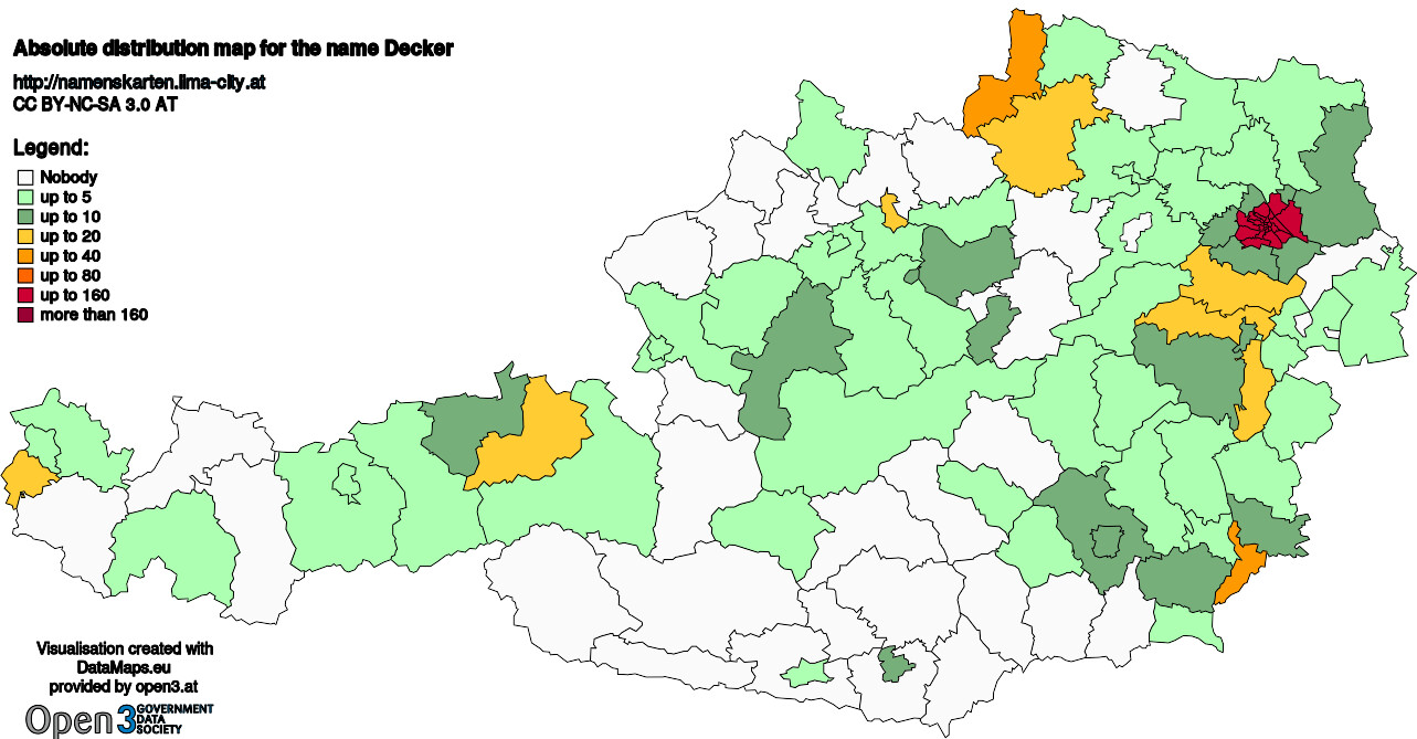 Absolute Distribution maps for surname Decker