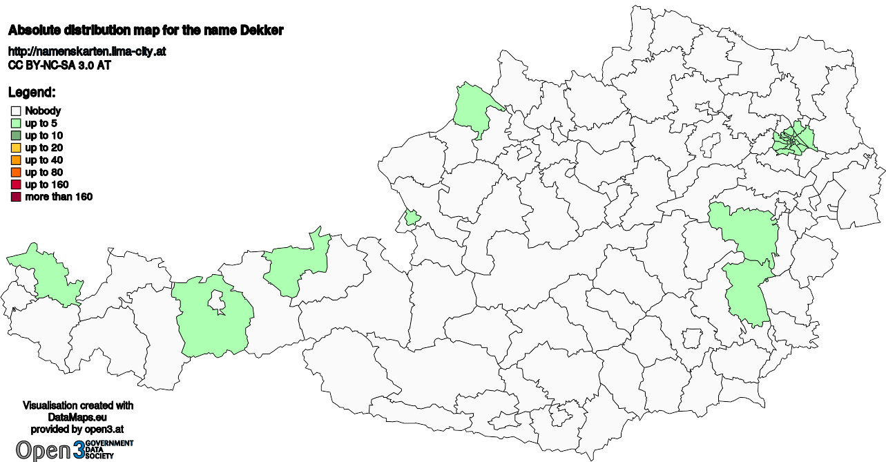 Absolute Distribution maps for surname Dekker