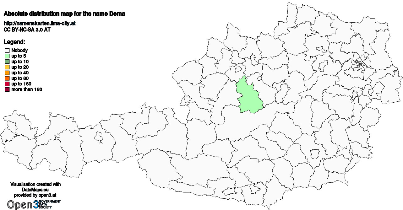 Absolute Distribution maps for surname Dema