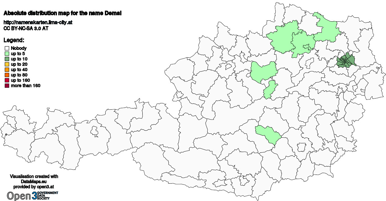 Absolute Distribution maps for surname Demal