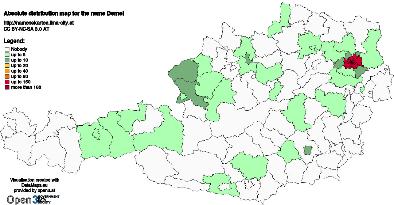 Absolute Distribution maps for surname Demel