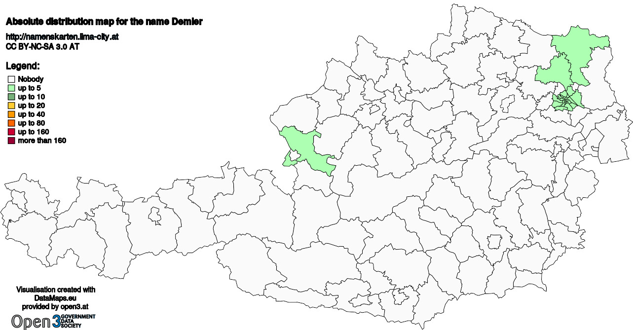 Absolute Distribution maps for surname Demler