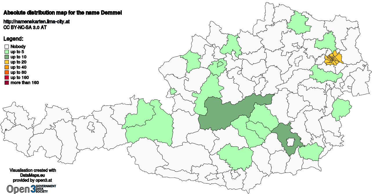 Absolute Distribution maps for surname Demmel