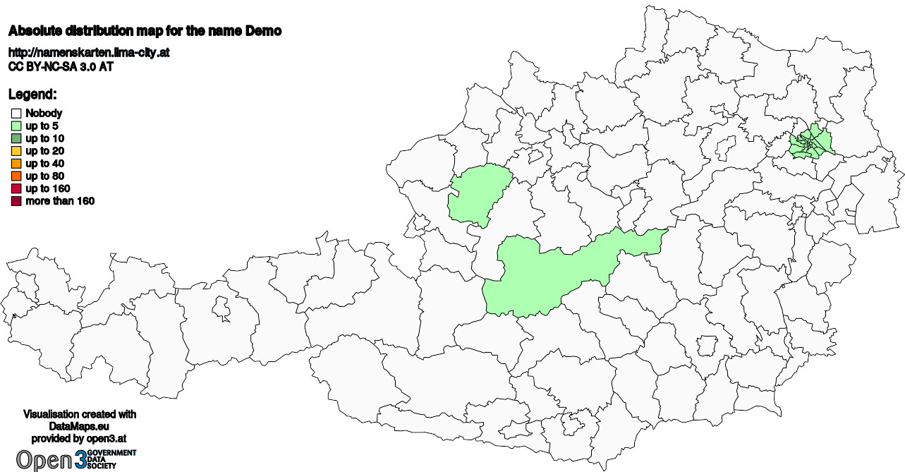 Absolute Distribution maps for surname Demo