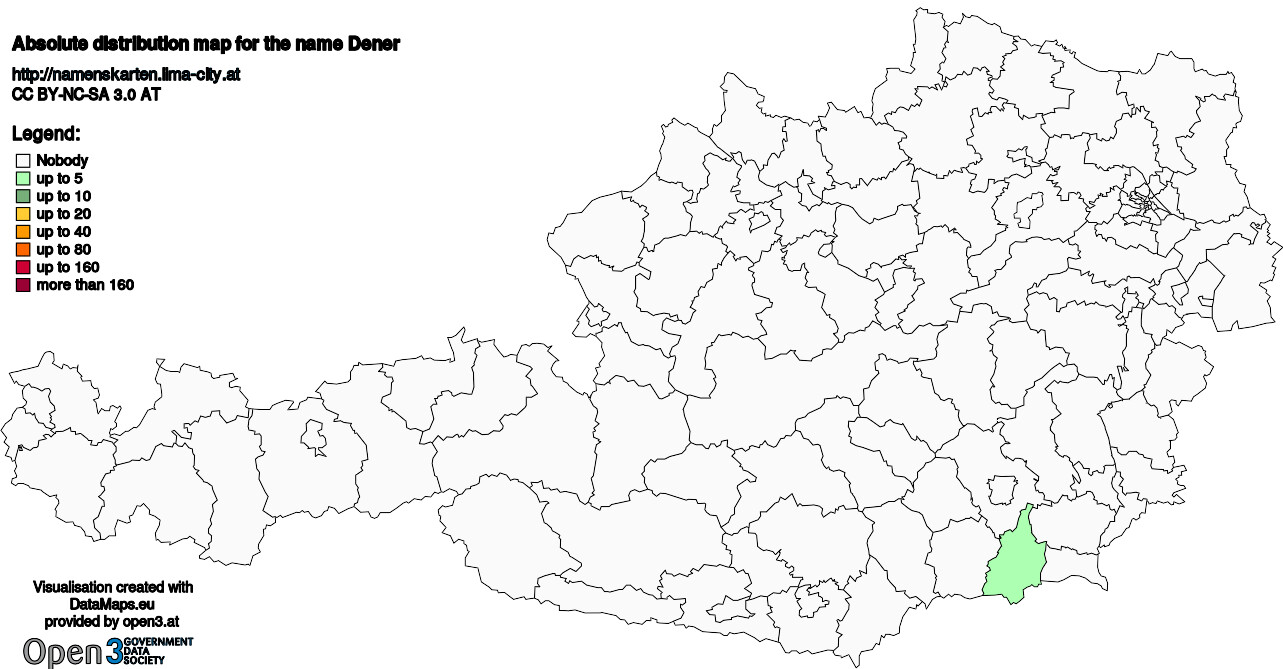 Absolute Distribution maps for surname Dener