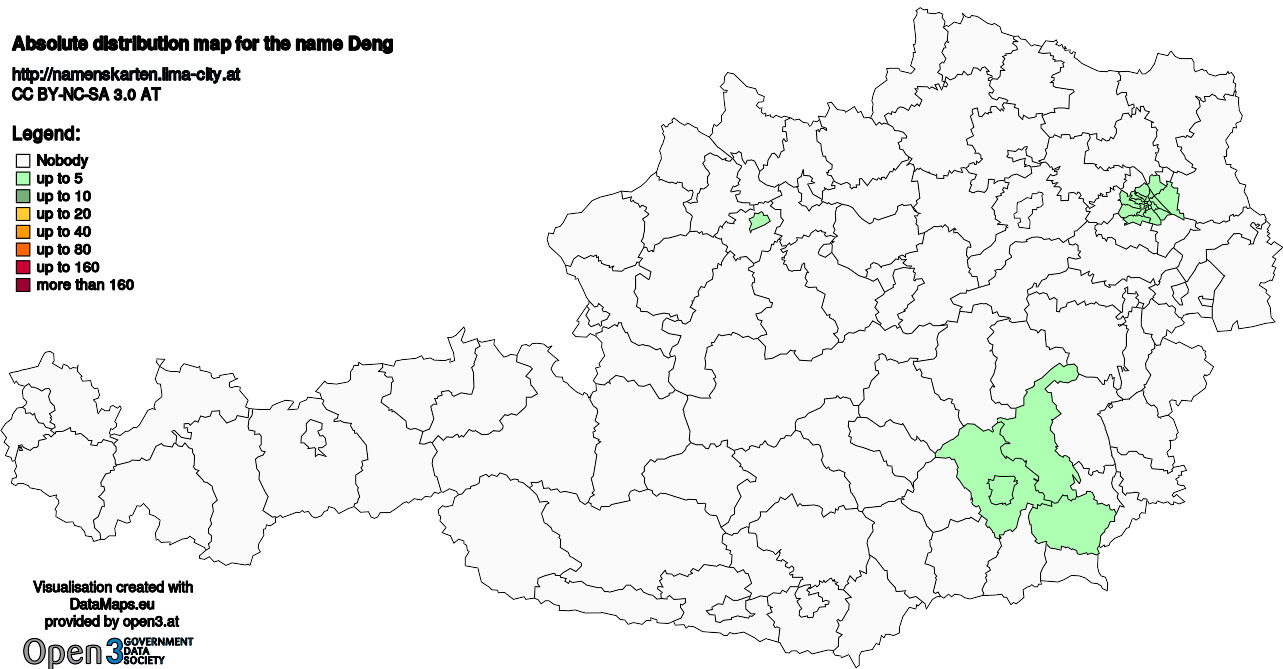 Absolute Distribution maps for surname Deng