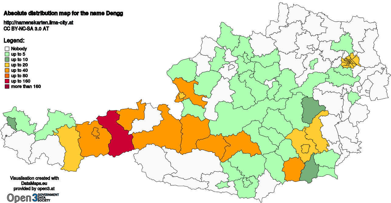 Absolute Distribution maps for surname Dengg