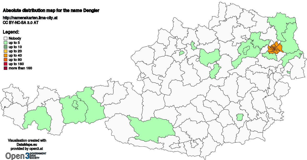 Absolute Distribution maps for surname Dengler