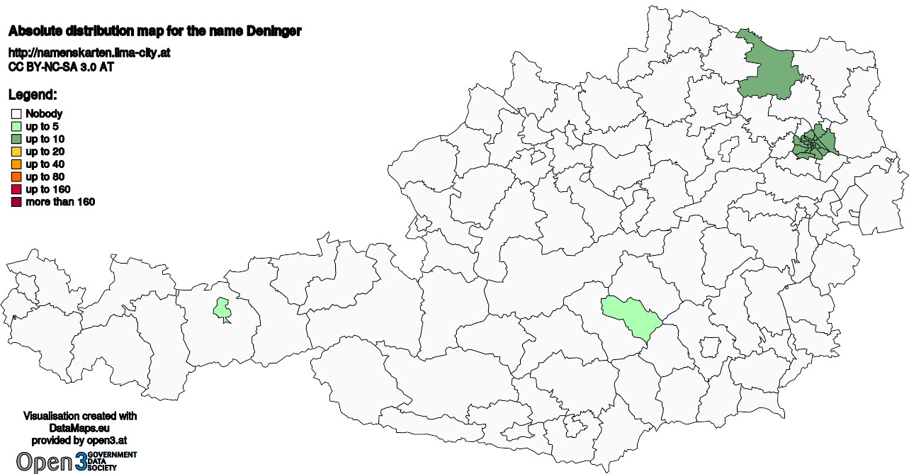 Absolute Distribution maps for surname Deninger