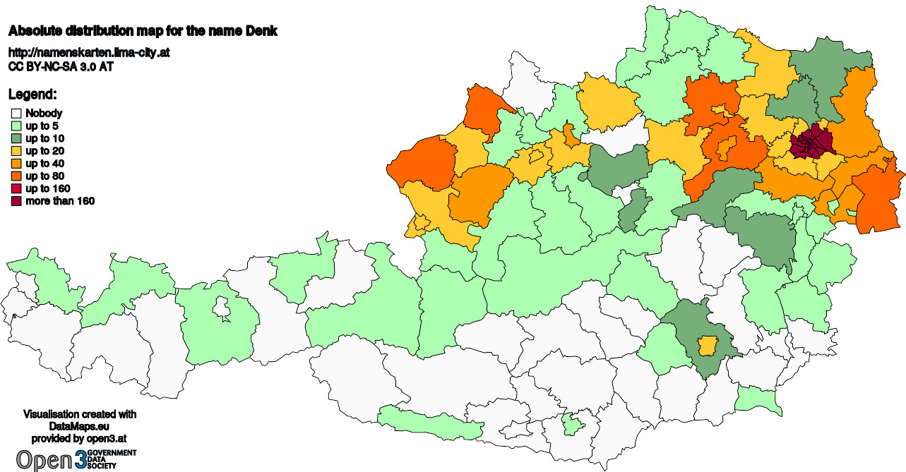 Absolute Distribution maps for surname Denk