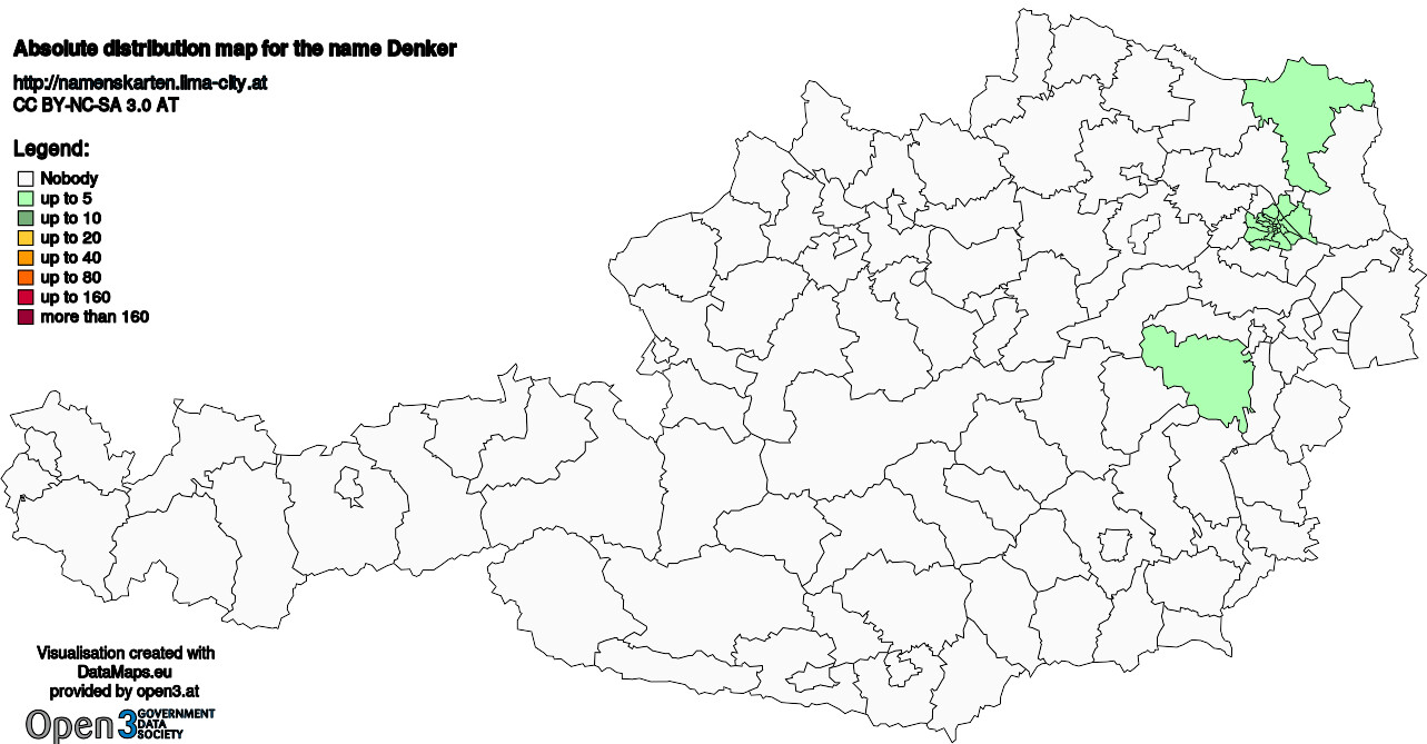 Absolute Distribution maps for surname Denker