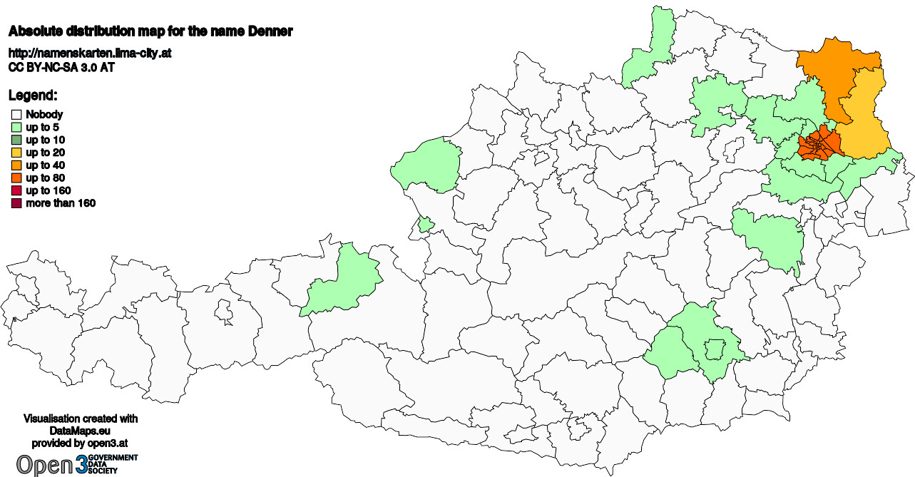 Absolute Distribution maps for surname Denner