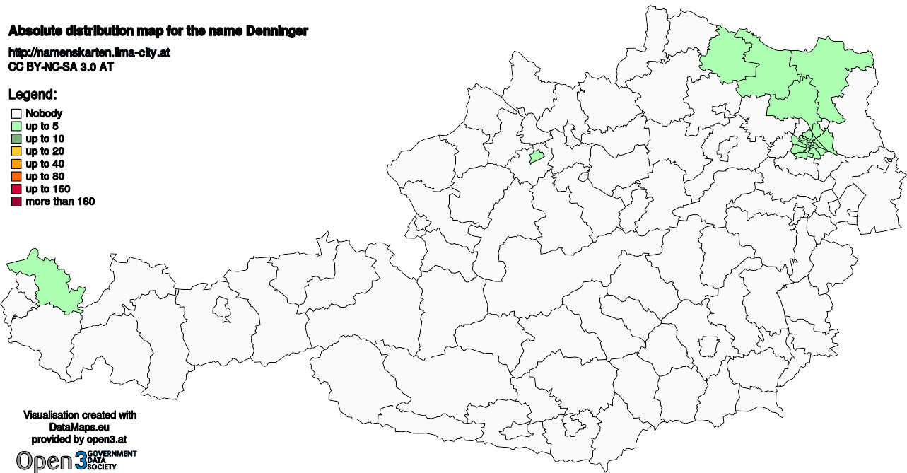 Absolute Distribution maps for surname Denninger