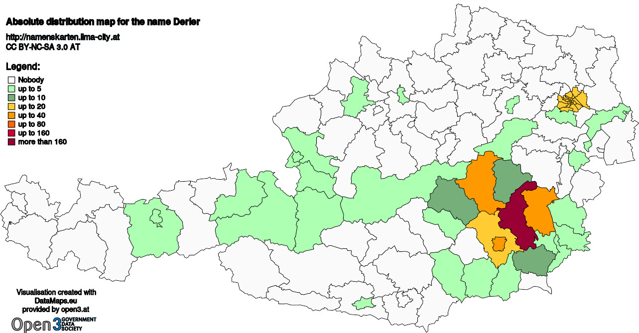 Absolute Distribution maps for surname Derler