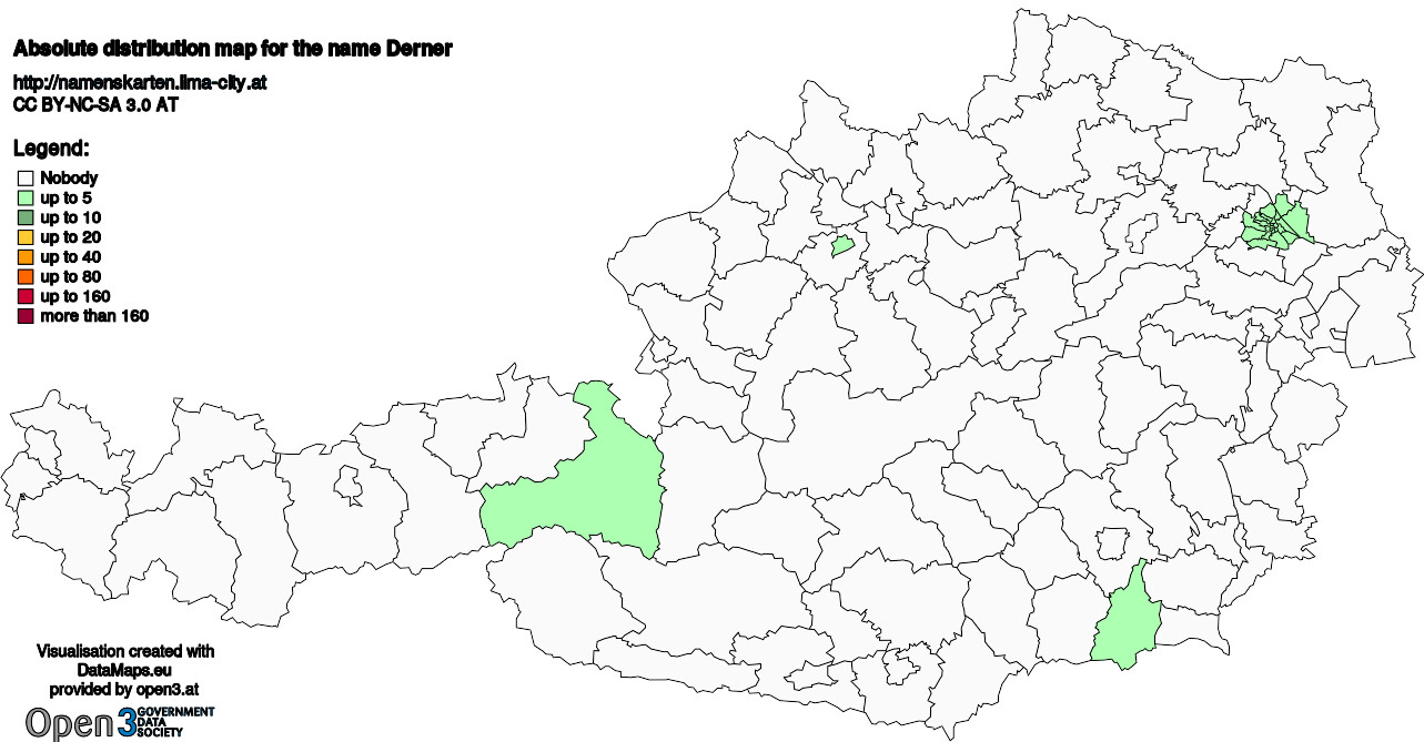 Absolute Distribution maps for surname Derner