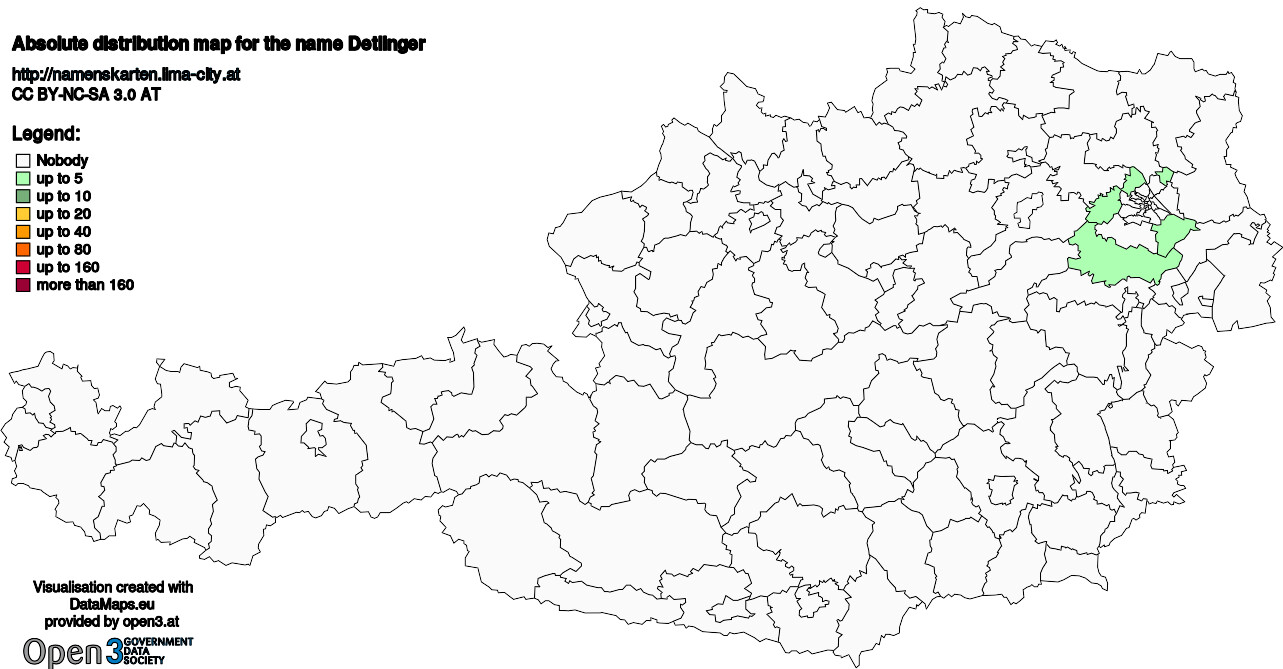 Absolute Distribution maps for surname Detlinger