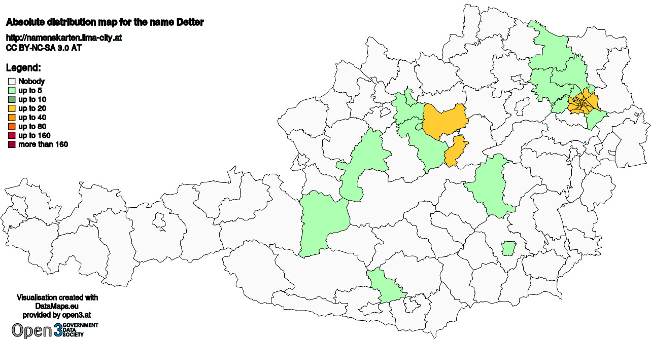 Absolute Distribution maps for surname Detter