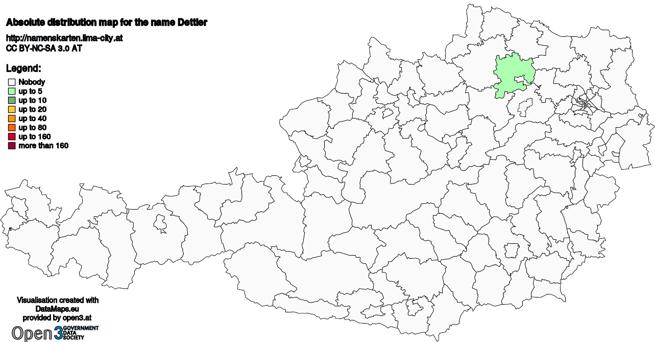 Absolute Distribution maps for surname Dettler