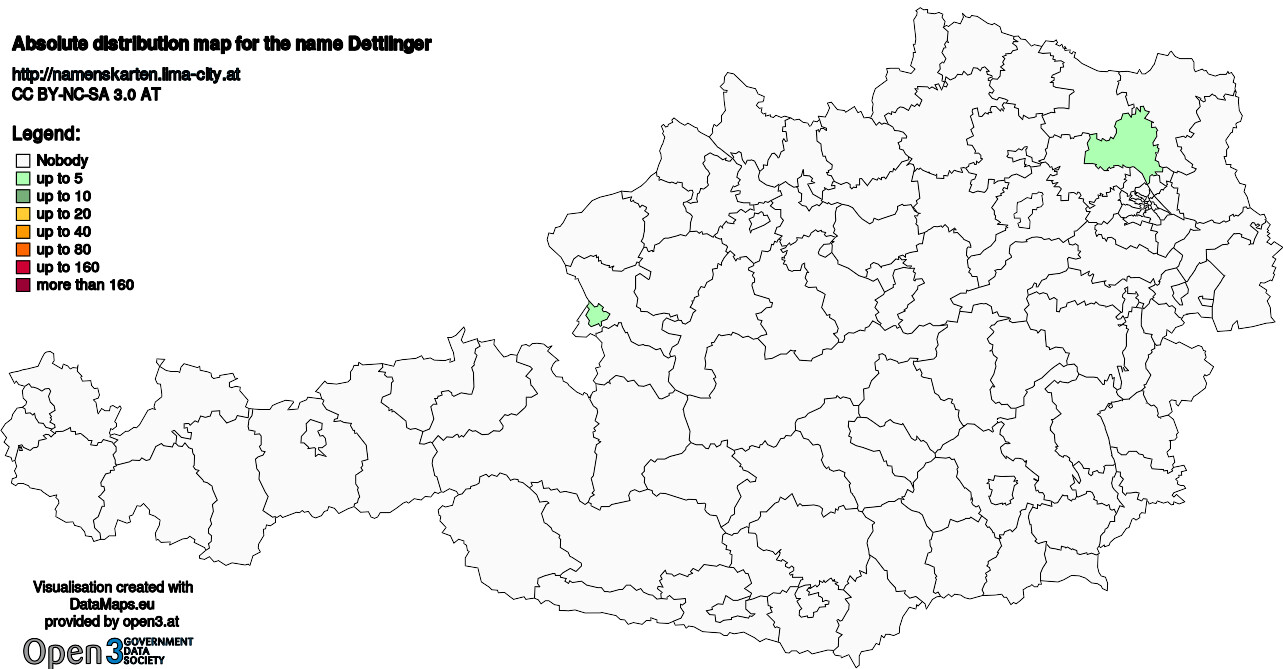Absolute Distribution maps for surname Dettlinger