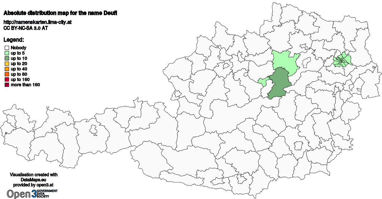 Absolute Distribution maps for surname Deufl