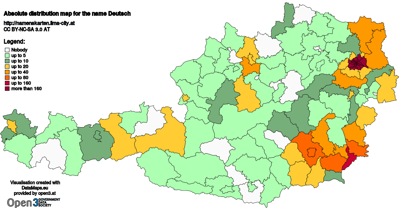 Absolute Distribution maps for surname Deutsch