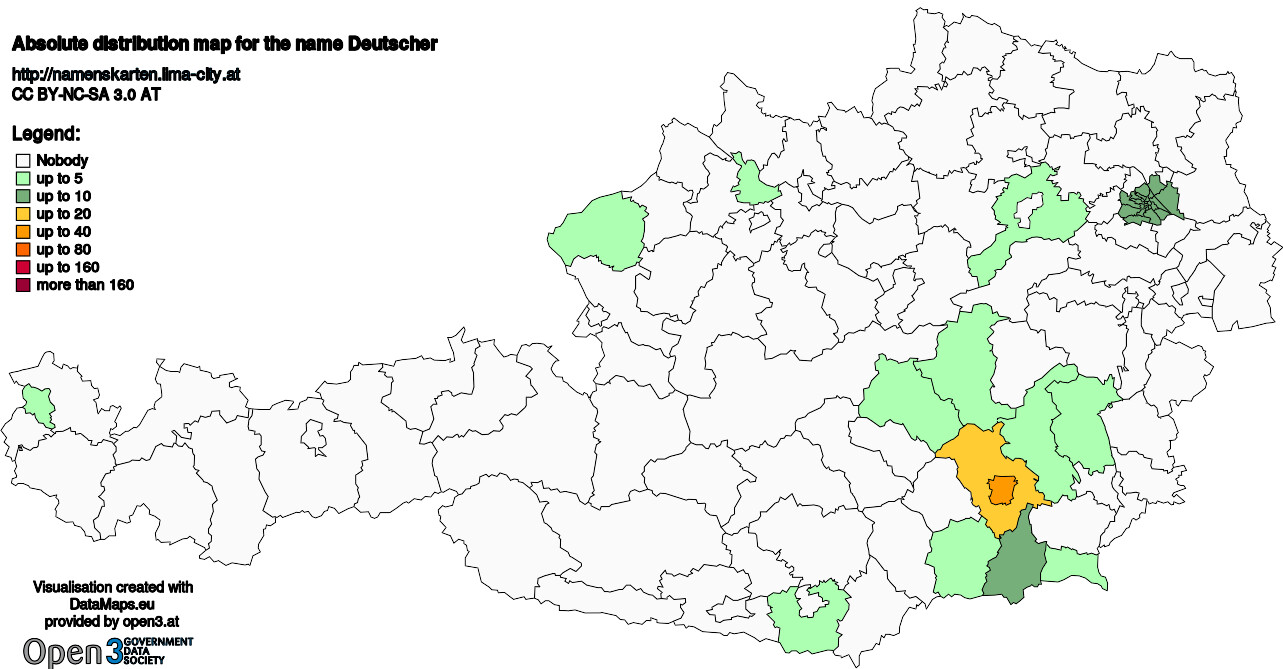 Absolute Distribution maps for surname Deutscher
