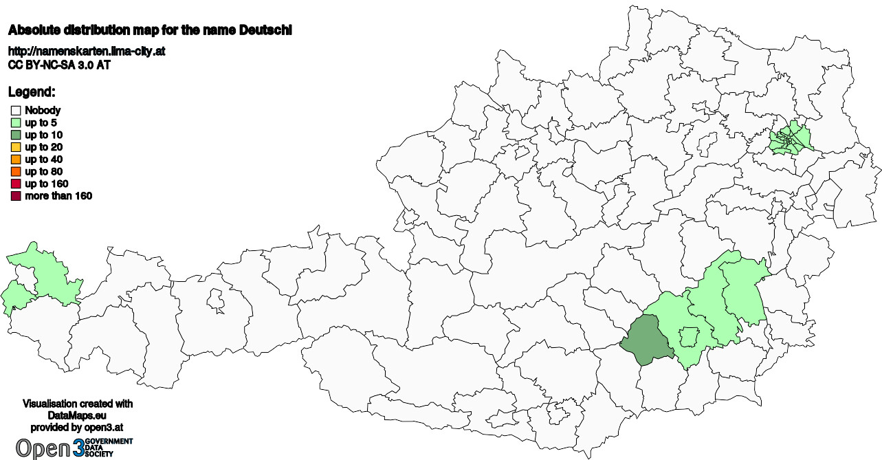Absolute Distribution maps for surname Deutschl