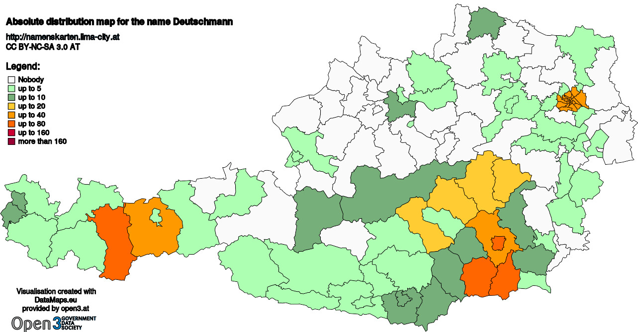 Absolute Distribution maps for surname Deutschmann