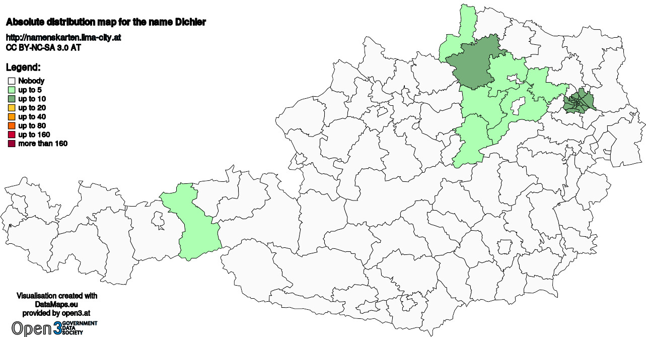 Absolute Distribution maps for surname Dichler