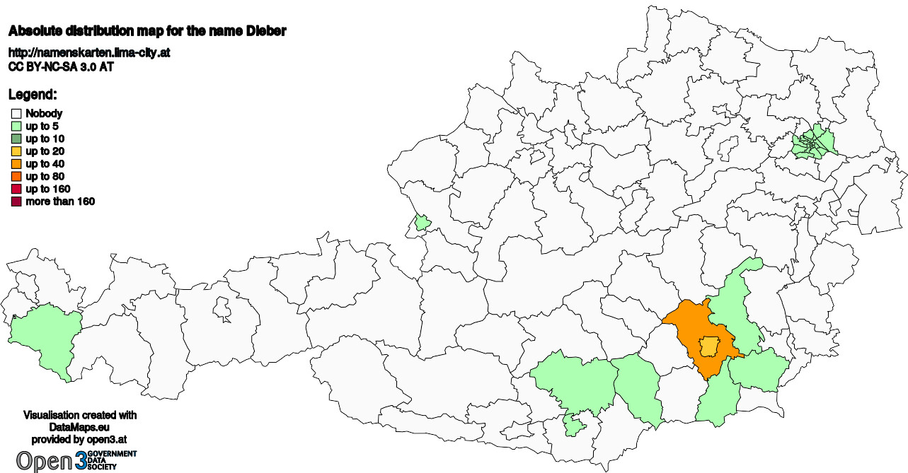 Absolute Distribution maps for surname Dieber