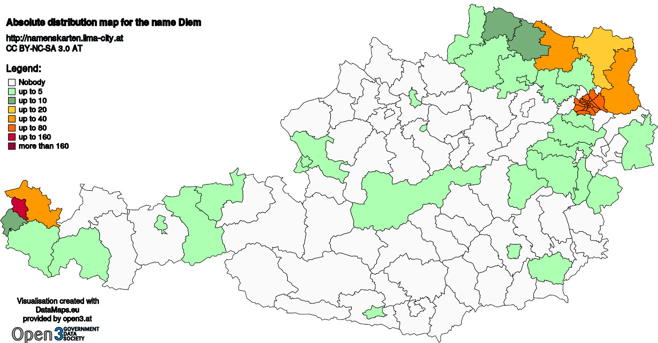 Absolute Distribution maps for surname Diem