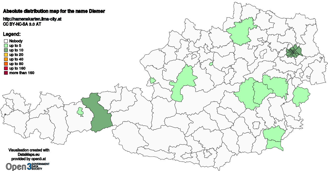 Absolute Distribution maps for surname Diemer