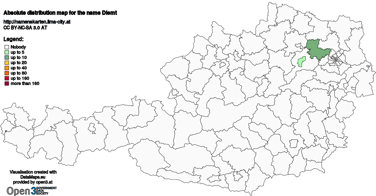 Absolute Distribution maps for surname Diemt