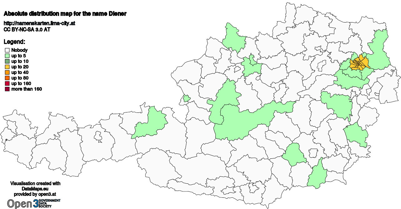 Absolute Distribution maps for surname Diener