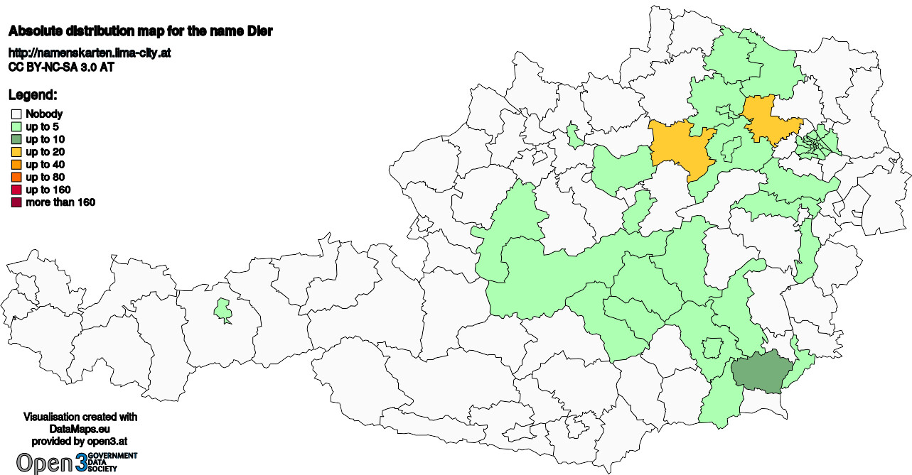 Absolute Distribution maps for surname Dier