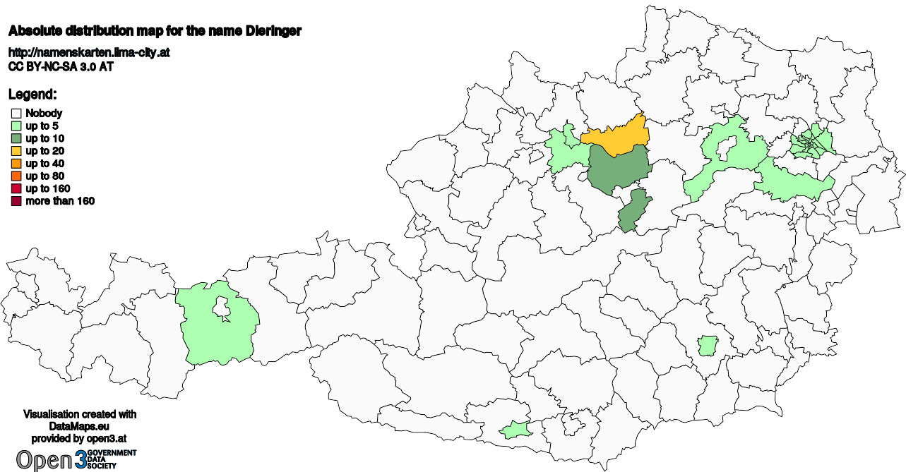 Absolute Distribution maps for surname Dieringer