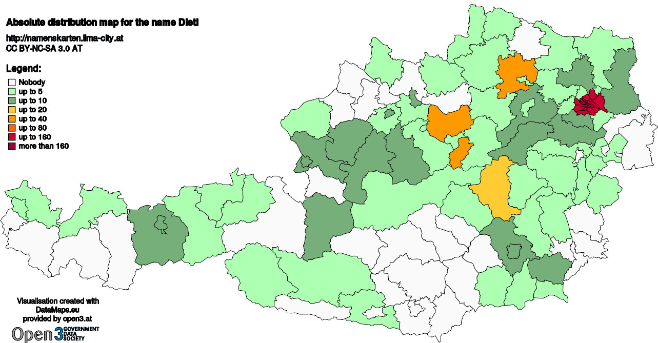 Absolute Distribution maps for surname Dietl