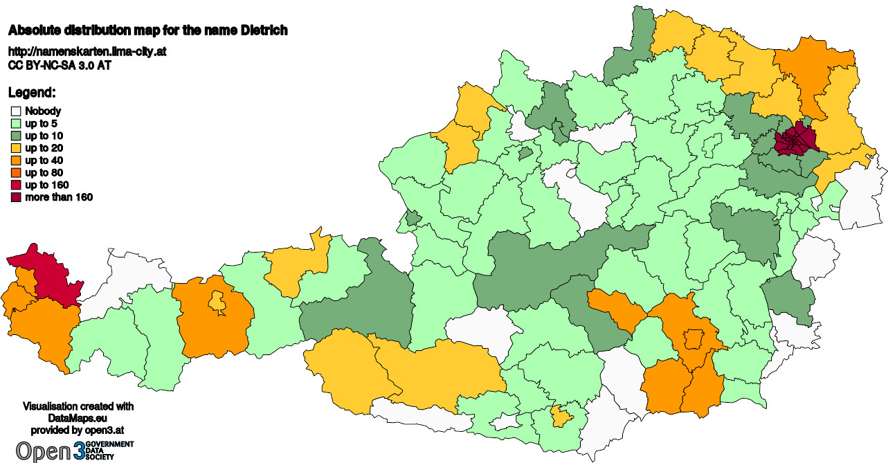 Absolute Distribution maps for surname Dietrich