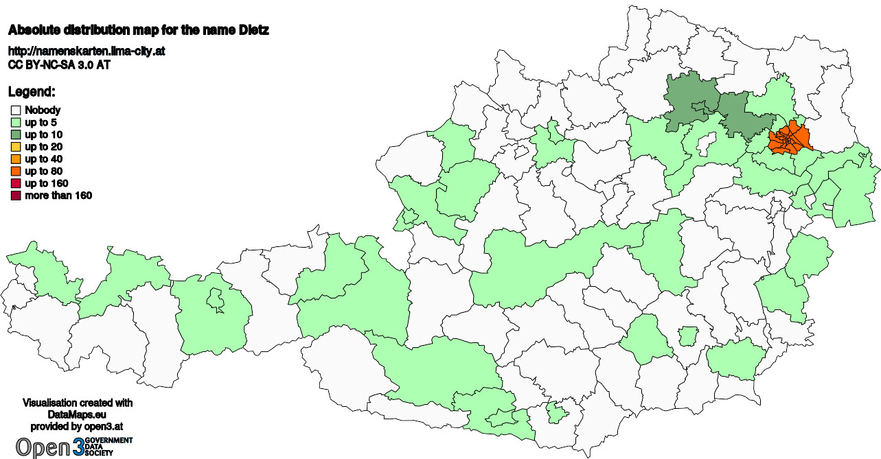 Absolute Distribution maps for surname Dietz